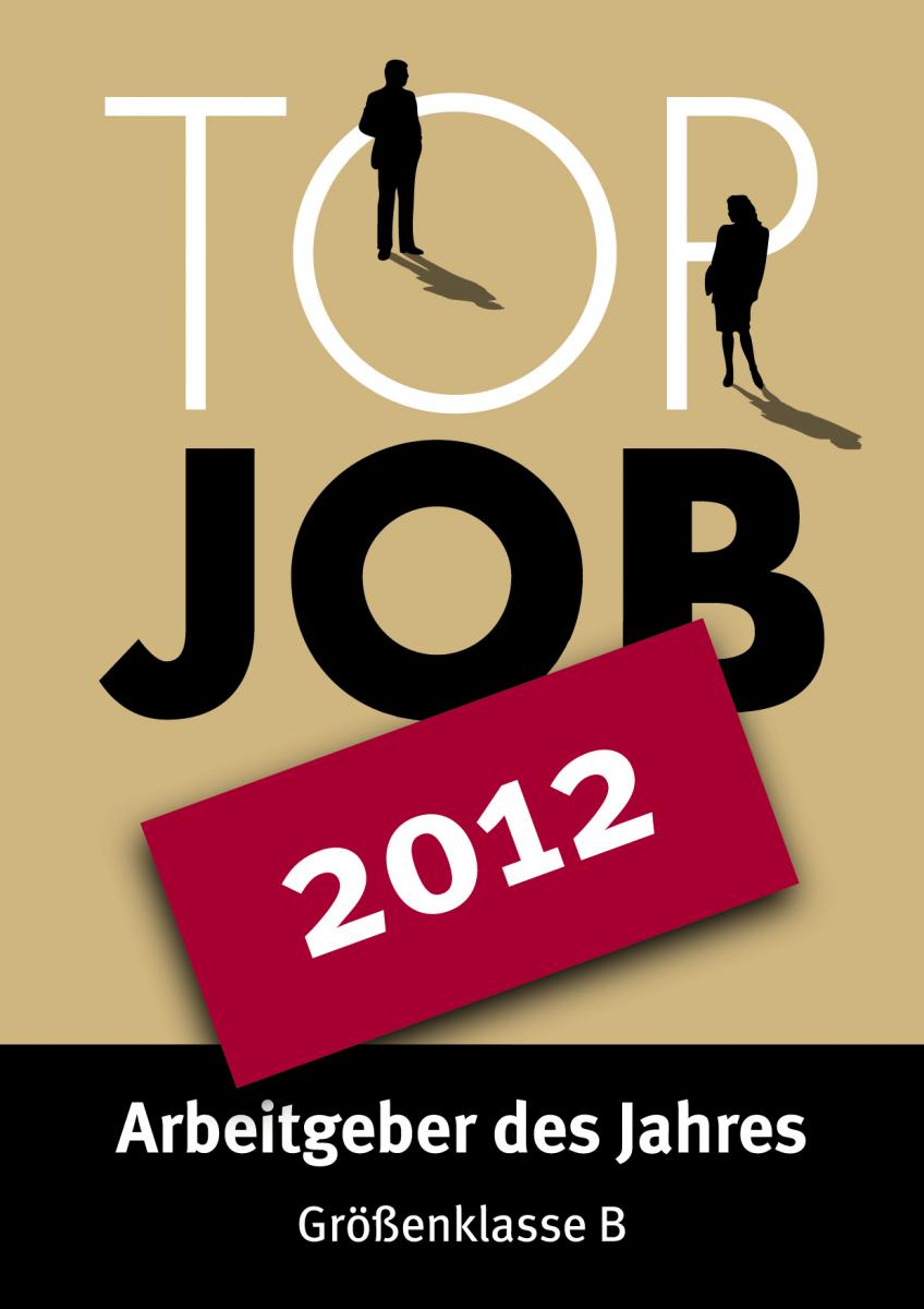 Logo Top Job 2012 Plakat mit Silhouetten, großem Text TOP JOB, 2012, und darunter Arbeitgeber des Jahres, Größenklasse B.
